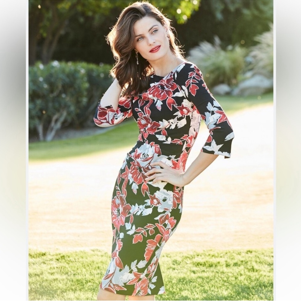 White House Black Market Draped-Neck Floral Sheath Dress